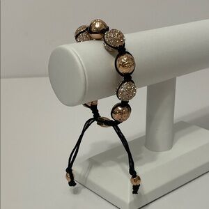 Tresor Paris Rose Gold Beaded Bracelet On Black Cord